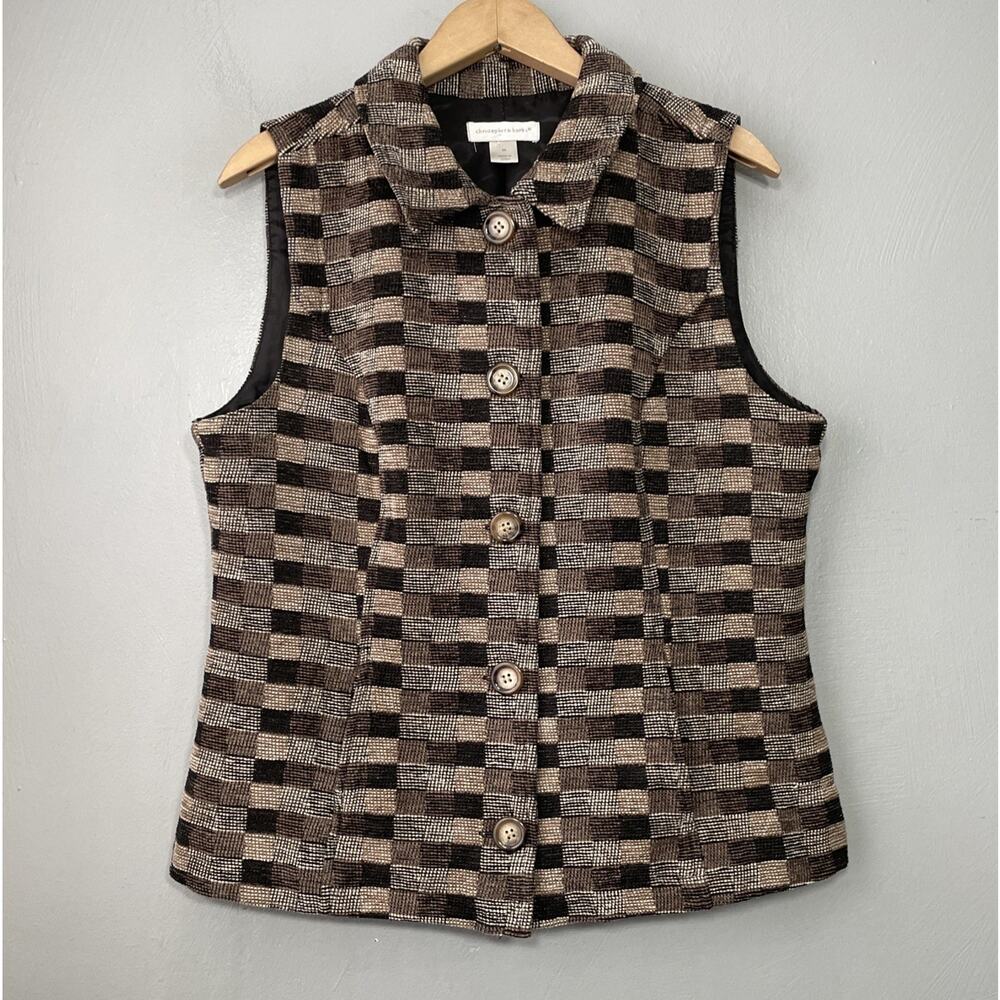 Christopher & Banks Vest Size Medium Tapestry Button Up Dark Academia Geometric